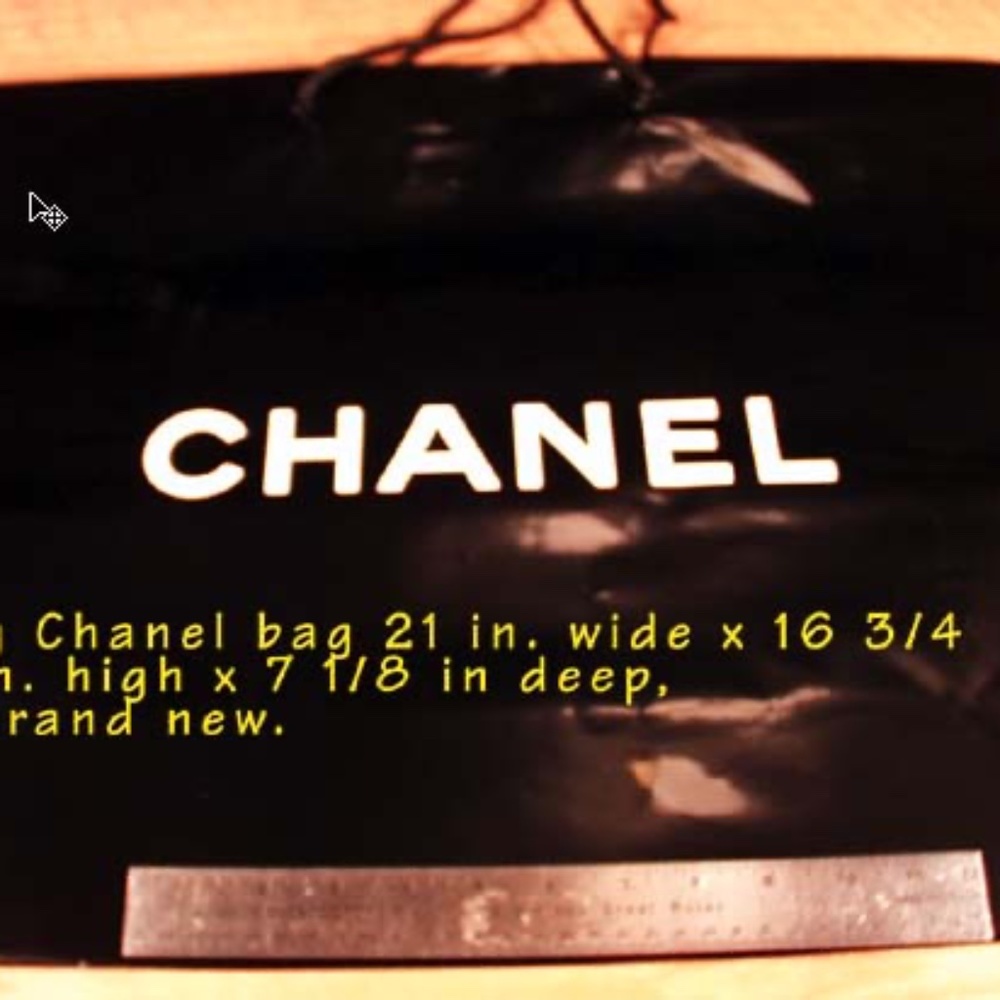 CHANEL PAPER SHOPPING BAG, 21 x 17 In., GENUINE NEVER USED, BLACK HORIZONTAL